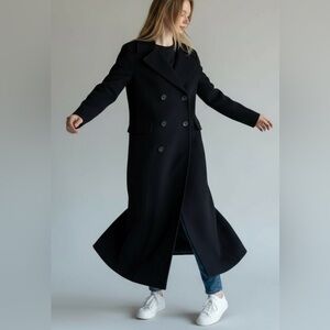 Ever New Melbourne Double-Breasted Wool Blend Long/Trench Coat, Black, Size 2